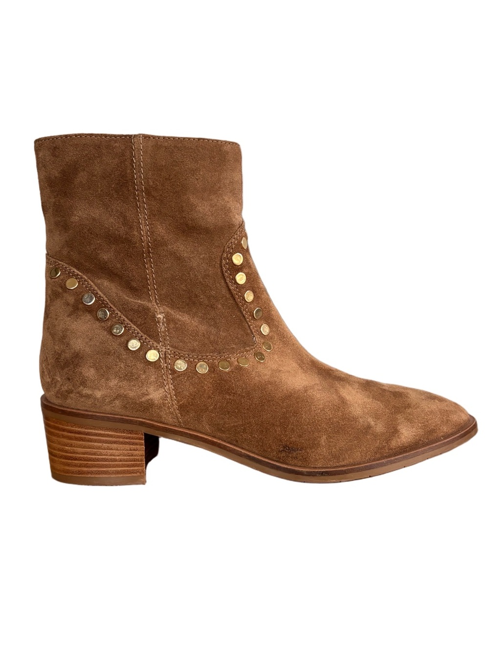 Aquatalia Ronalda Stud Suede Tan Ankle Boots Italian Western Boho Size 8.5